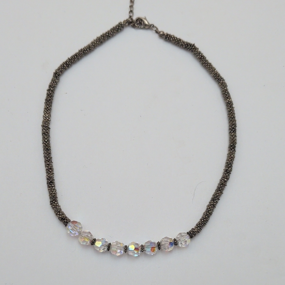 Crystal Accent Gunmetal Bead Strand Necklace